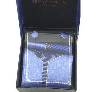 George Martin Collection Men's Blue Patterned Tie Set W/ Cufflinks & Pocket